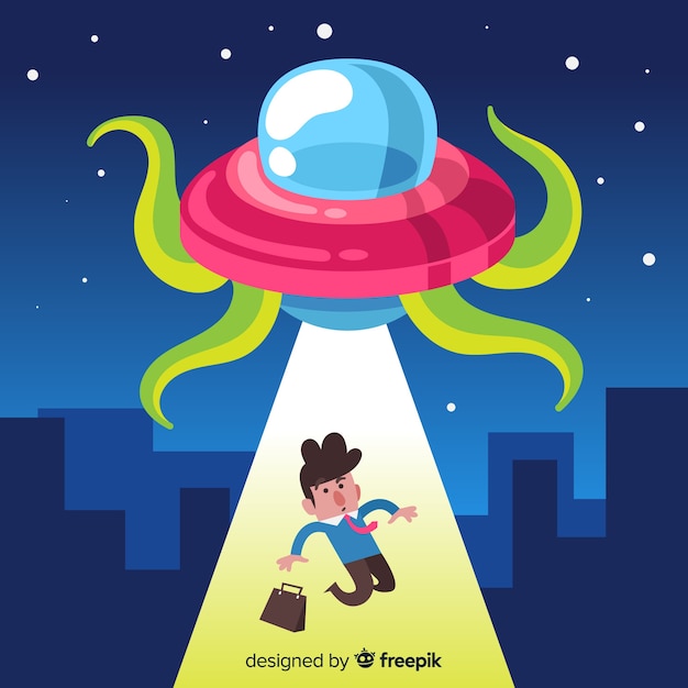 Modern ufo abduction concept with flat design