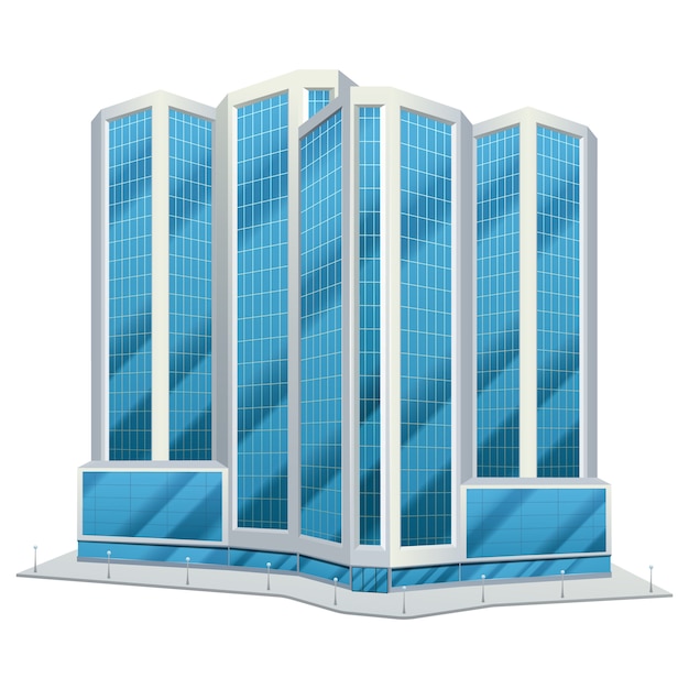 免费矢量现代城市玻璃塔设计城市市区办公室中心高层建筑天际线