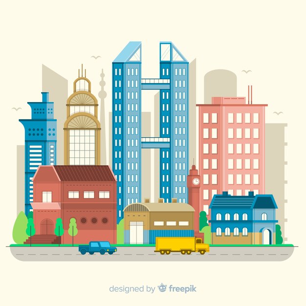 Modern urban landscape with flat design