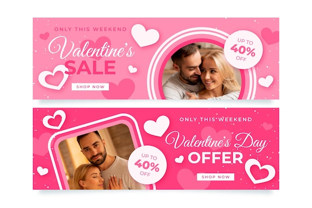 Modern valentine's day banners with photo set