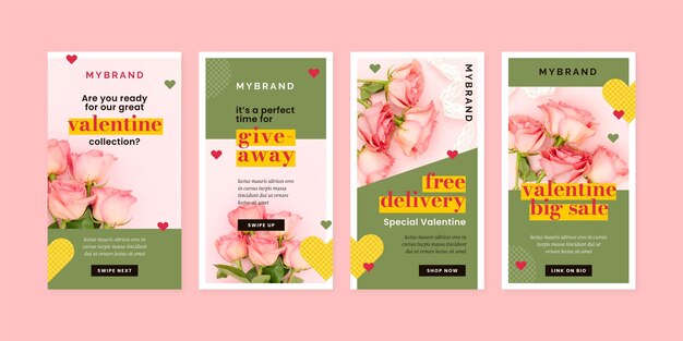 Free vector modern valentine's day sale story collection