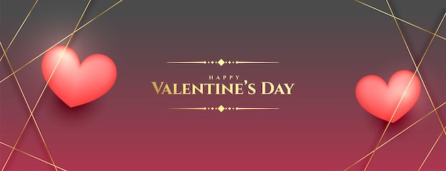 Modern valentines day banner with golden lines and love hearts