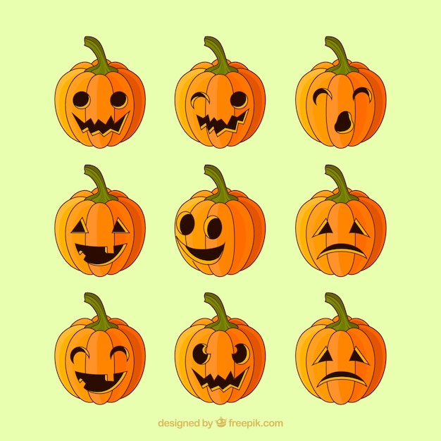 Modern variety of fun halloween pumpkins