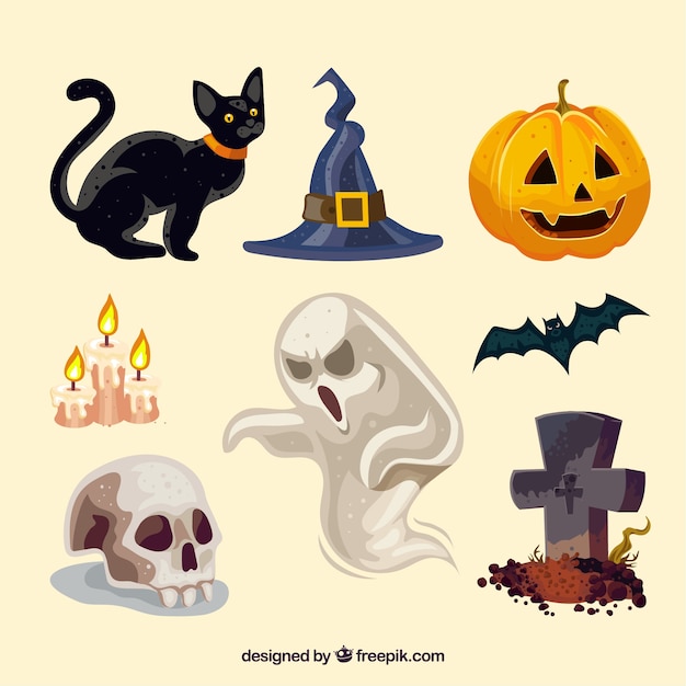 Free vector modern variety of halloween elements