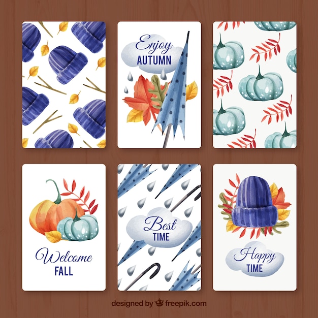 Free vector modern variety of watercolor autumn cards