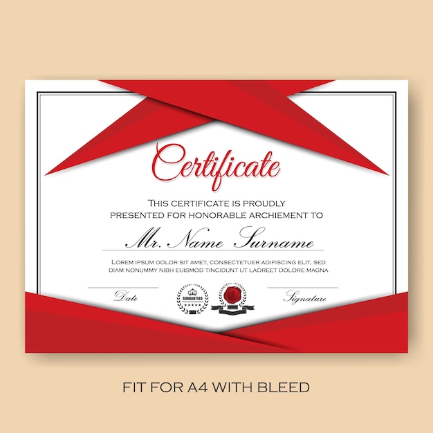 Modern verified certificate background template with red color scheme