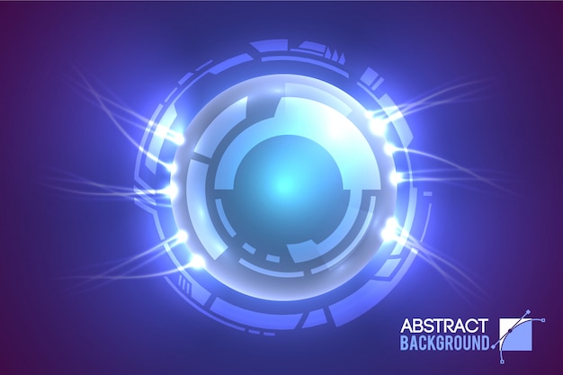 Modern virtual interface abstract with luminescent eye surrounded by futuristic circles