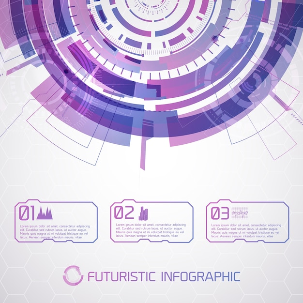 Modern virtual technology conceptual background with futuristic round half-circle and scene touch selector with text and pictograms