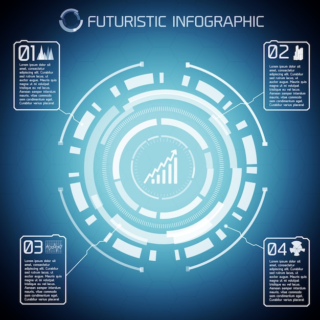 Vettore gratuito infografica moderna tecnologia virtuale con testo diagramma chiaro e icone su sfondo blu