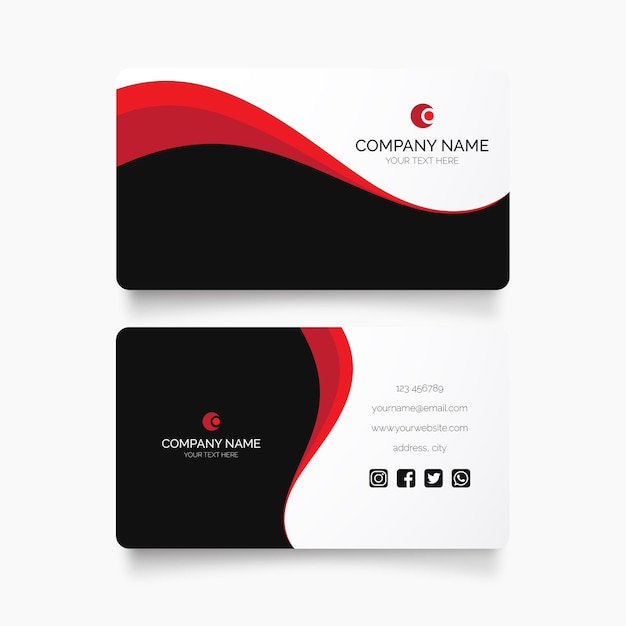 Modern Visiting card Design Template with Red Waves