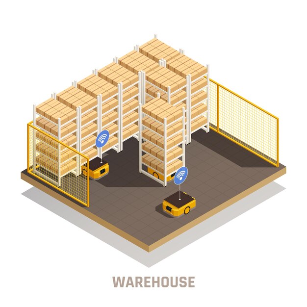 Modern warehouse fully automated isometric illustration