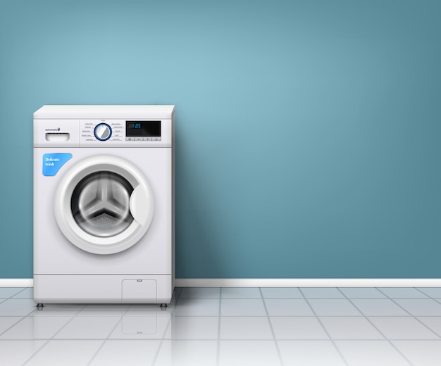 Modern Washing Machine In Empty Laundry Room