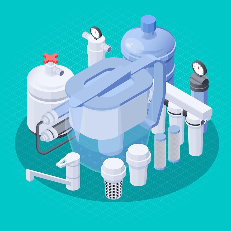 Free Vector modern water filtration system with faucet isometric illustration