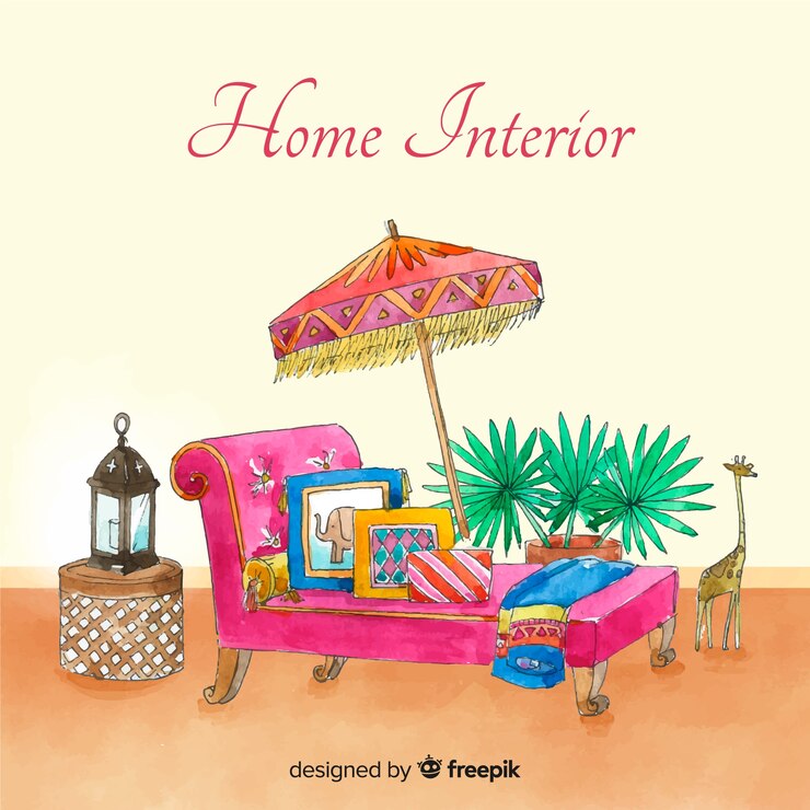 Free Vector modern watercolor home interior design