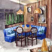 Free vector modern watercolor restaurant interior