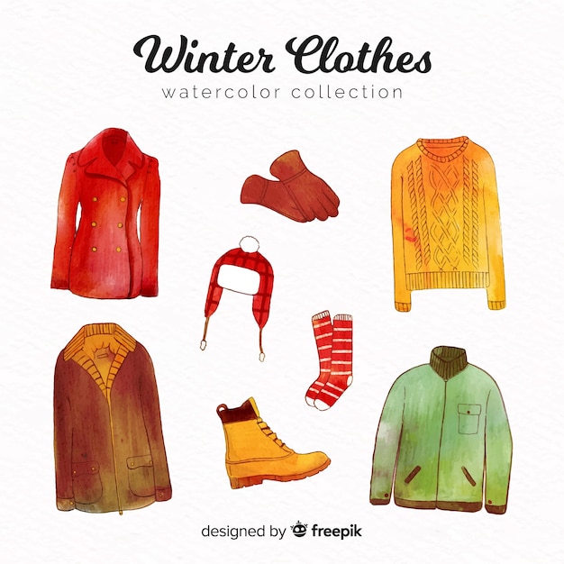 Modern watercolor winter clothes collection