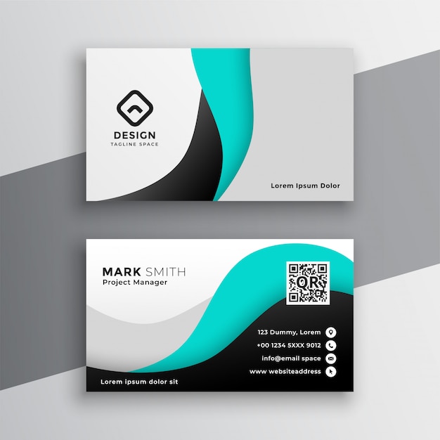 Modern wavy turquoise business card