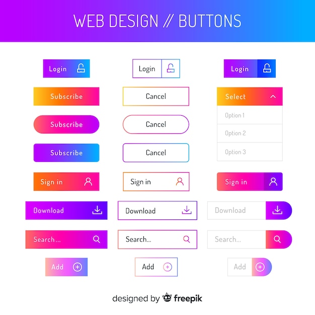 Modern web buttons in gradient style