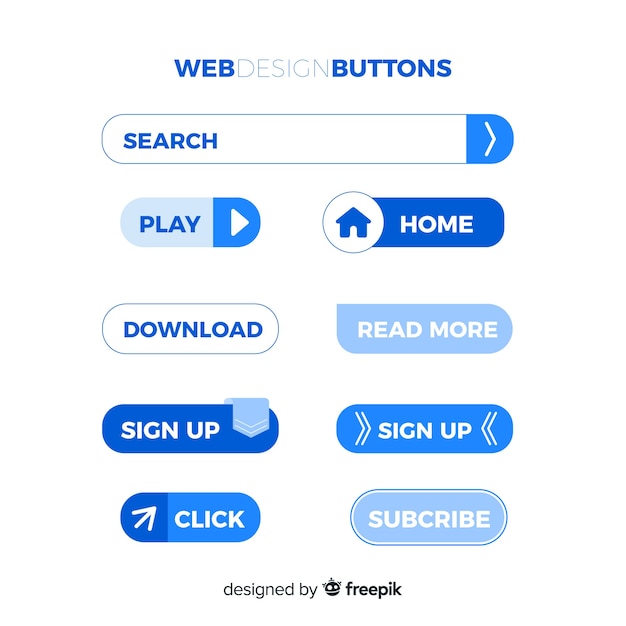 무료 벡터 평면 디자인으로 현대적인 웹 디자인 버튼 모음