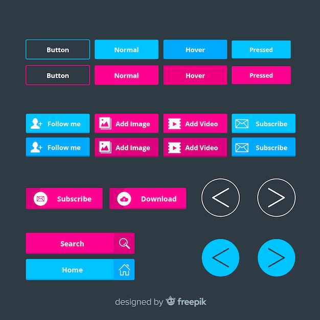 Free vector modern web design button collection with flat design