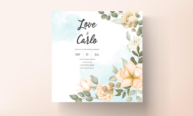 現代の結婚式の招待カードの花と葉のデザイン