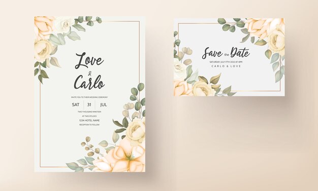 美しい花とモダンな結婚式の招待カード