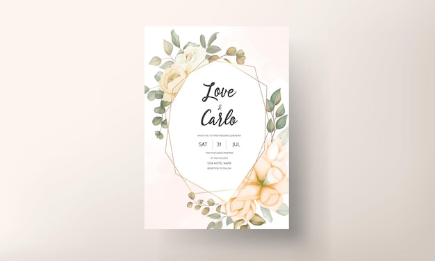 美しい花とモダンな結婚式の招待カード