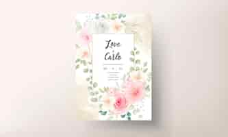 Free vector modern wedding invitation card with beautiful flowers