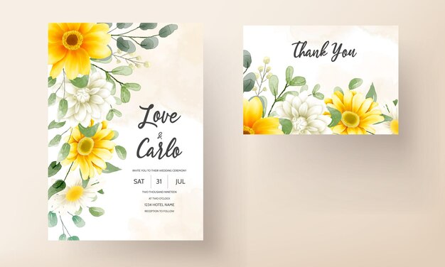 Free vector modern wedding invitation card with beautiful watercolor floral decorations