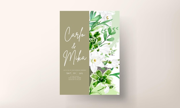 Free vector modern wedding invitation card with greenery floral watercolor