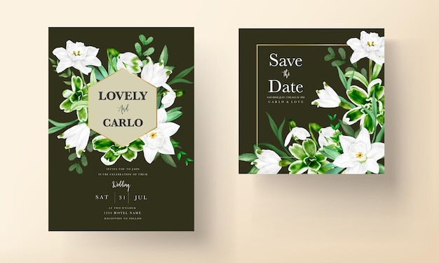 Free vector modern wedding invitation card with greenery floral watercolor