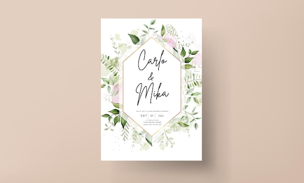 水彩の葉とモダンな結婚式の招待カード