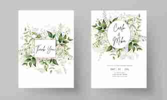 Free vector modern wedding invitation card with watercolor leaves