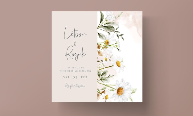 Modern wedding invitation template with vintage daisy flower