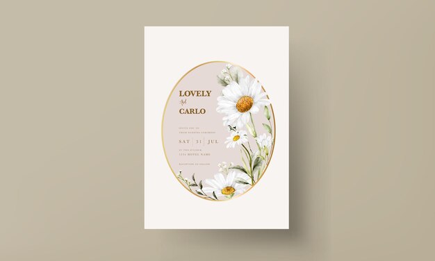 Modern wedding invitation template with vintage daisy flower