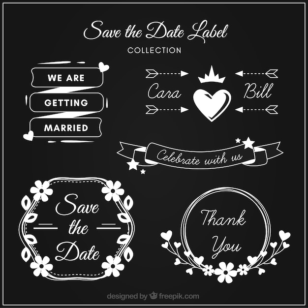 Free vector modern wedding labels on blackboard