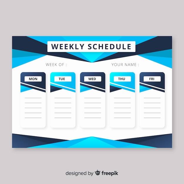 Современный шаблон расписания в неделю с плоским дизайном