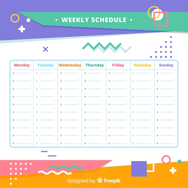 Modern weekly schedule template with geometric shapes