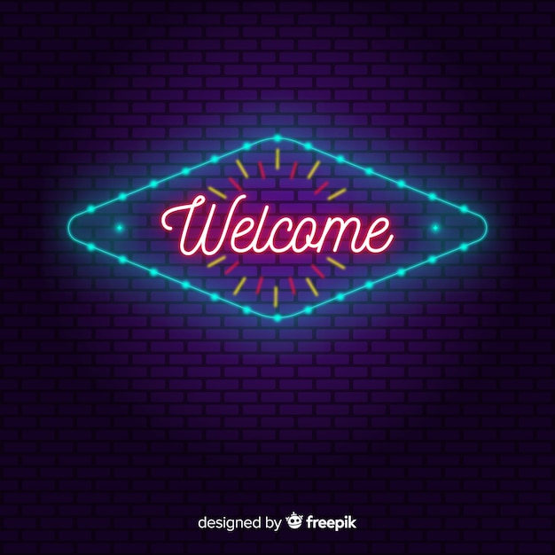 Free vector modern welcome sign post with neon light style