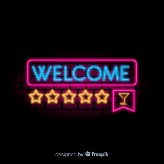 Modern welcome sign post with neon light style