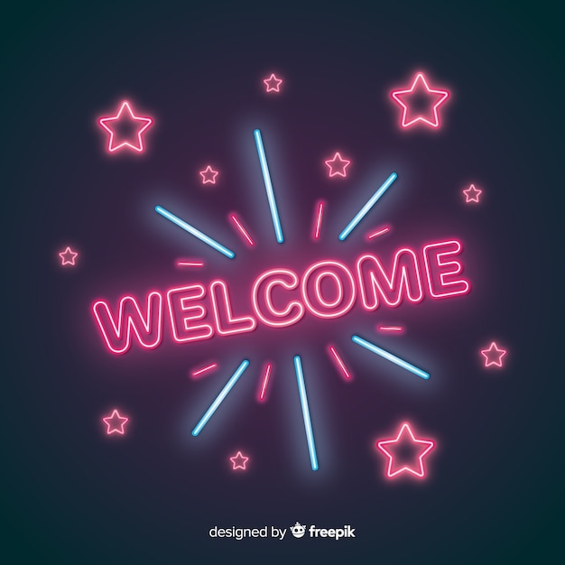 Modern welcome sign post with neon light style