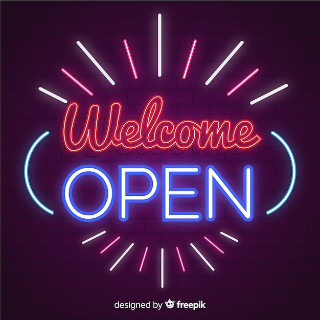 Free vector modern welcome sign post with neon light style