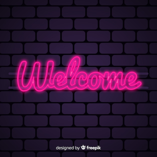 Free vector modern welcome sign post with neon light style