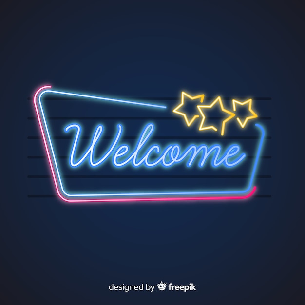 Free vector modern welcome sign post with neon light style