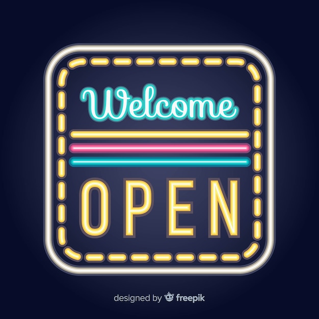 Free vector modern welcome sign post with neon light style