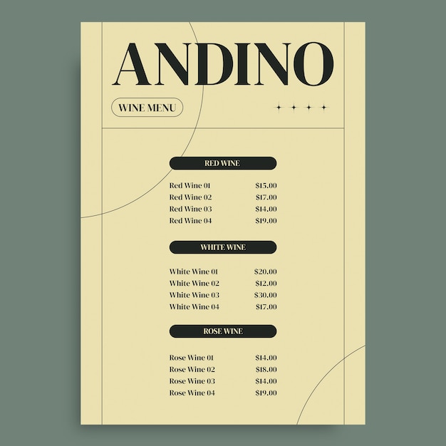 Free vector modern wine menu