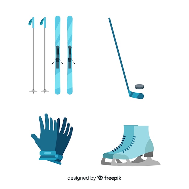 Modern winter sport equipment with flat design