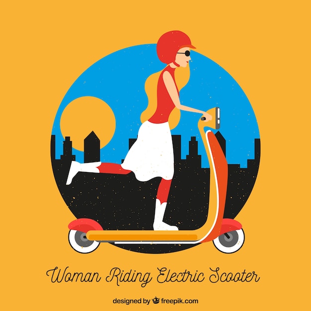 Donna moderna con scooter urbano