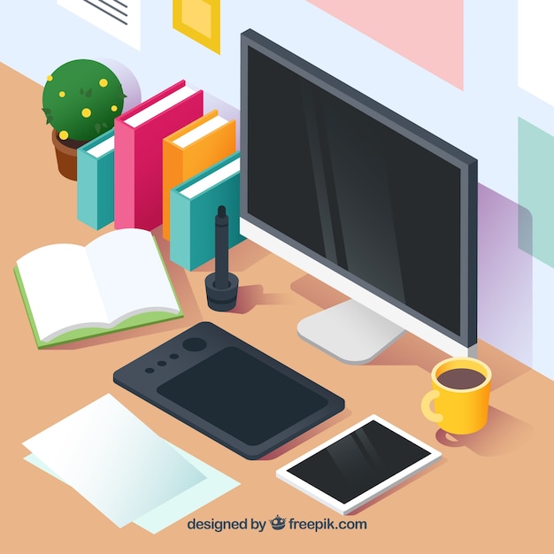 Free vector modern workspace with flat design