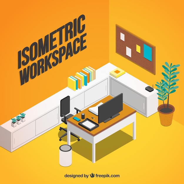 Modern workspace with isometric style